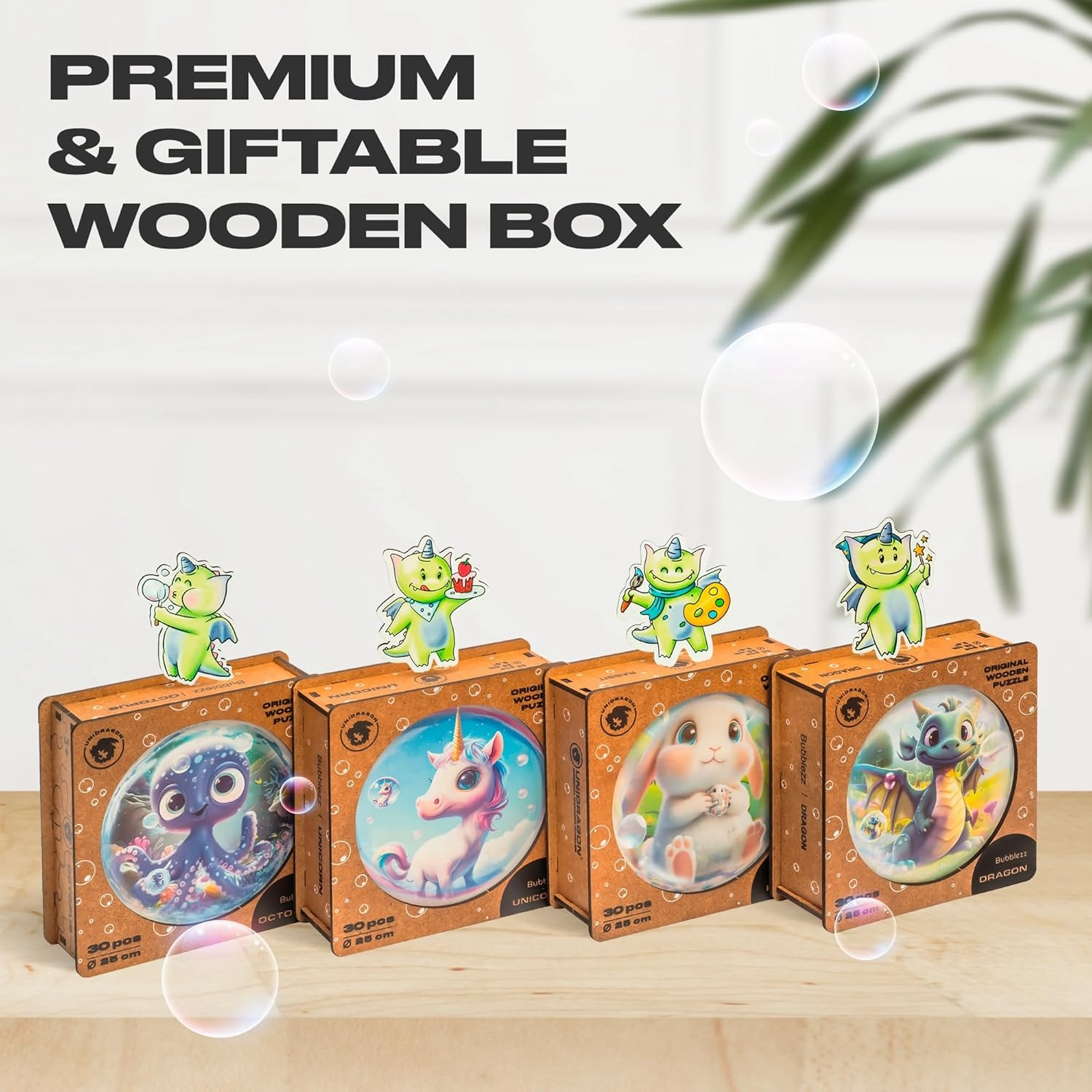 UNIDRAGON Original Wooden Jigsaw Puzzles for Kids Ages 3-5 — Bubblez Octopus — 30 Pieces Puzzle Round Shape 9.8×9.8 Inches Toddler Kids Activities Tiny Animals Preschool Toys Brain Teasers