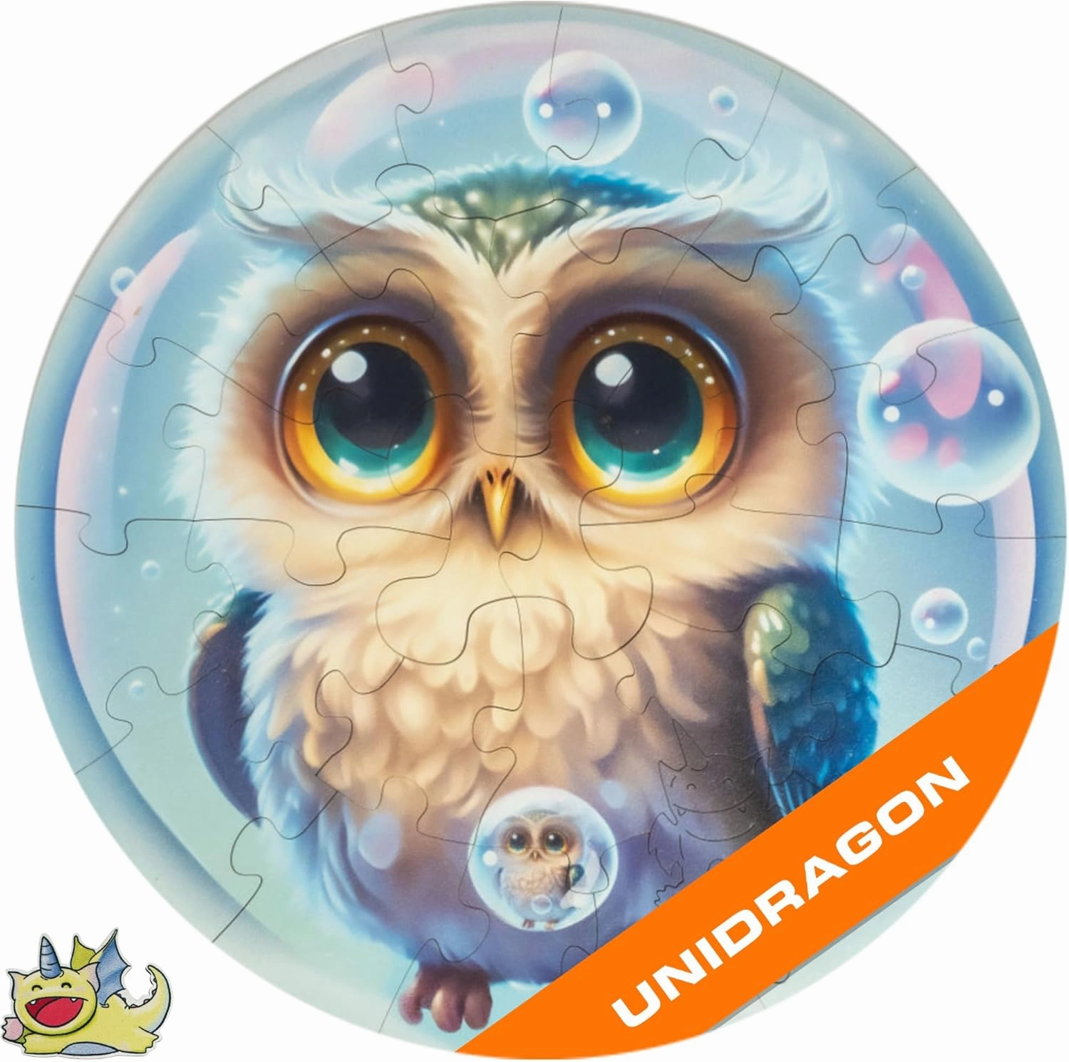 UNIDRAGON Wooden Puzzles for Adults Unique Jigsaw Puzzles - Medium Bubblez Owl 9.8" x 9.8" 30 PCS Deko Jigsaw Puzzles with Cut 0.03 mm Accuracy Tiny Animals
