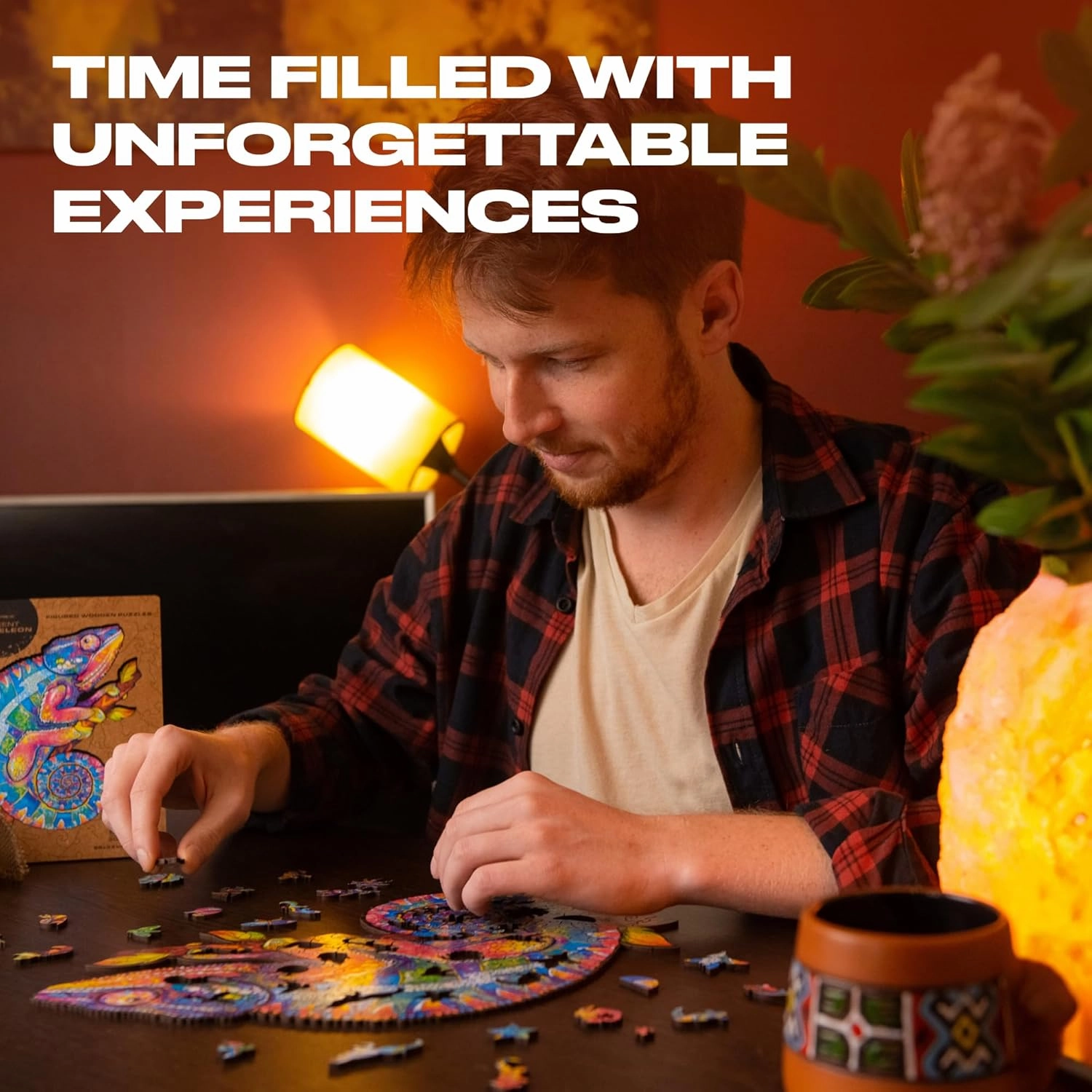 UNIDRAGON Wooden Puzzles for Adults Unique Jigsaw Puzzles - Medium Iridescent Chameleon 10.2"x13" 202 PCS Deko with Cut 0.03 mm Wood Accuracy Animal
