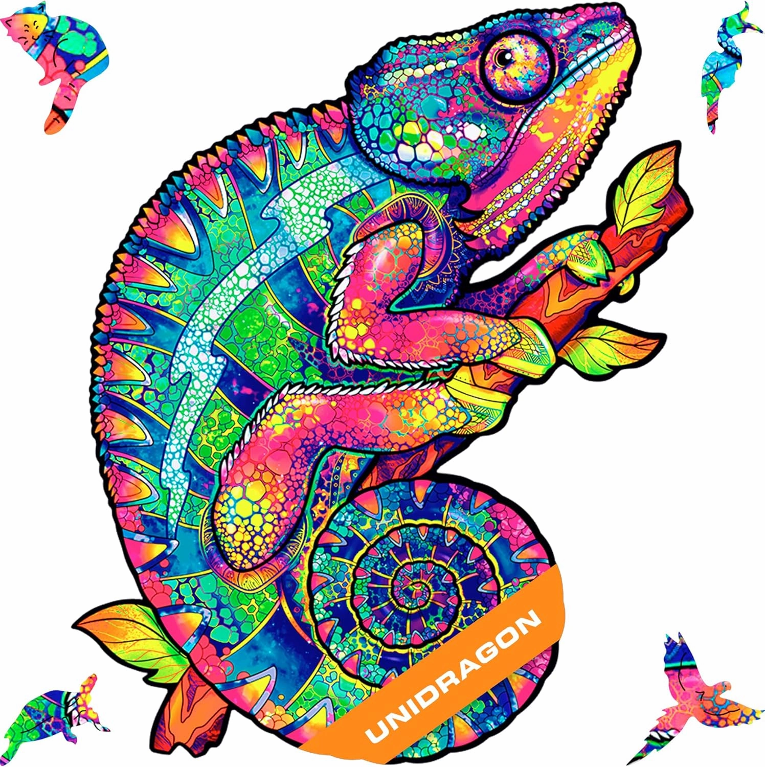 UNIDRAGON Wooden Puzzles for Adults Unique Jigsaw Puzzles - Medium Iridescent Chameleon 10.2"x13" 202 PCS Deko with Cut 0.03 mm Wood Accuracy Animal