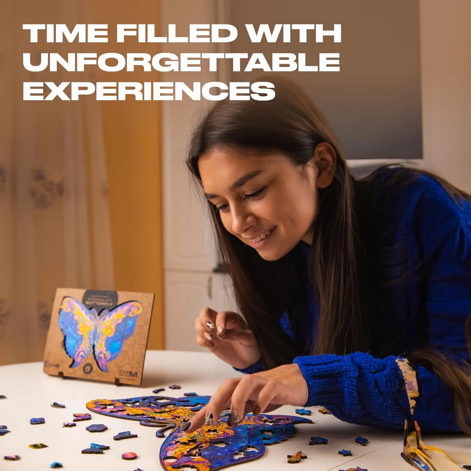 UNIDRAGON Wooden Puzzles for Adults Unique Jigsaw Puzzles - Small Intergalaxy Butterfly 9"x6.7" 108 PCS Deko with Cut 0.03 mm Wood Accuracy Animal