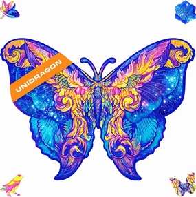 UNIDRAGON Wooden Puzzles for Adults Unique Jigsaw Puzzles - Small Intergalaxy Butterfly 9"x6.7" 108 PCS Deko with Cut 0.03 mm Wood Accuracy Animal