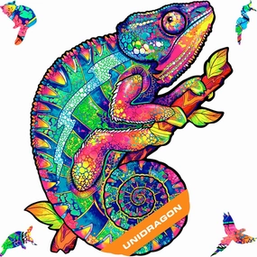 UNIDRAGON Wooden Puzzles for Adults Unique Jigsaw Puzzles - Small Iridescent Chameleon 7.5"x9.5" 107 PCS Deko with Cut 0.03 mm Wood Accuracy Animal
