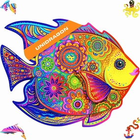 UNIDRAGON Wooden Puzzles for Adults Unique Jigsaw Puzzles - Small Shining Fish 9.1"x7.1" 106 PCS Deko with Cut 0.03 mm Wood Accuracy Animal