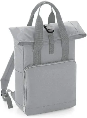 Unisex Clip Closure Work Backpack Adults Twin Handle Roll Top Shoulder Strap Bag Light Grey One Size