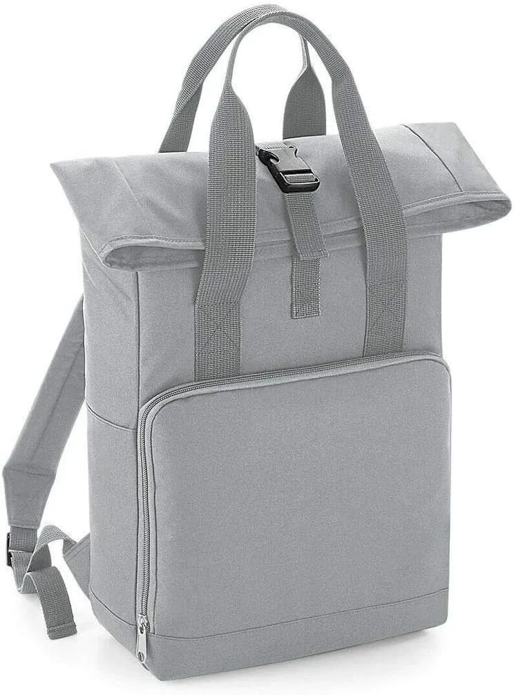 Unisex Clip Closure Work Backpack Adults Twin Handle Roll Top Shoulder Strap Bag Light Grey One Size