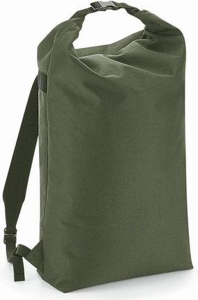 Unisex Clip Closure Rucksack Waterproof Bag Adults Travel Icon Roll Top Backpack Olive Green One Size