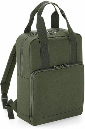 Unisex Rucksack Shoulder Strap Twin Handle Bag Adults Travel Roll Top Backpack Olive Green One Size