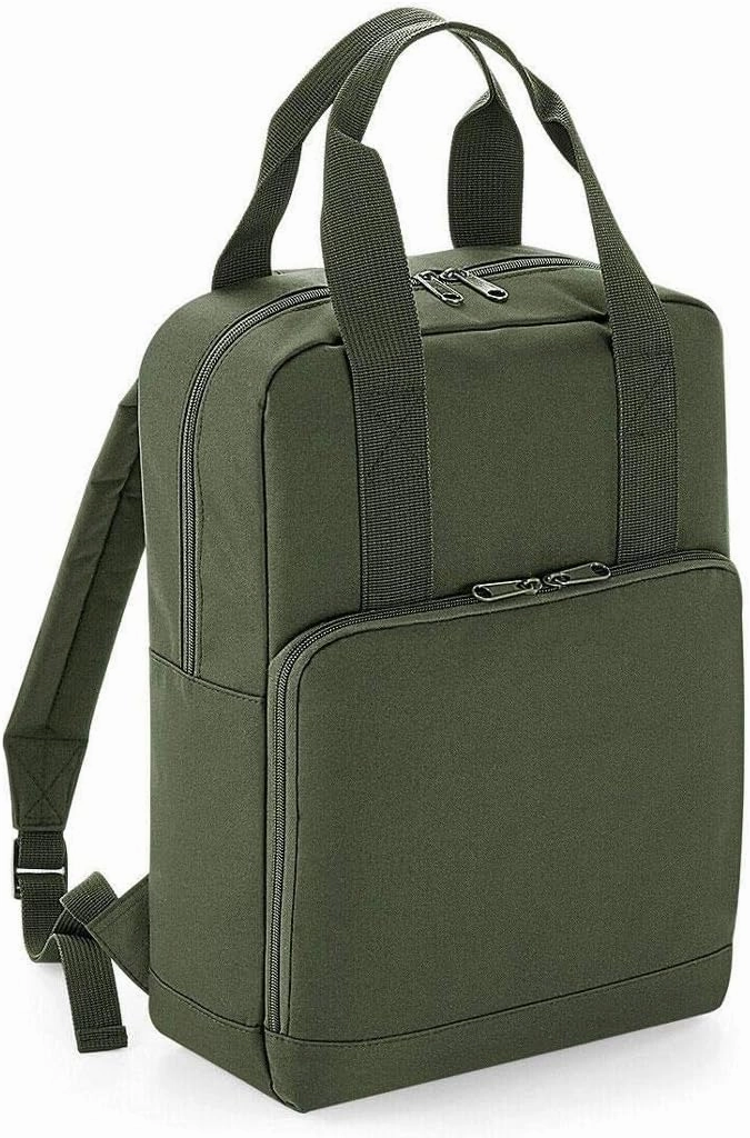 Unisex Rucksack Shoulder Strap Twin Handle Bag Adults Travel Roll Top Backpack Olive Green One Size