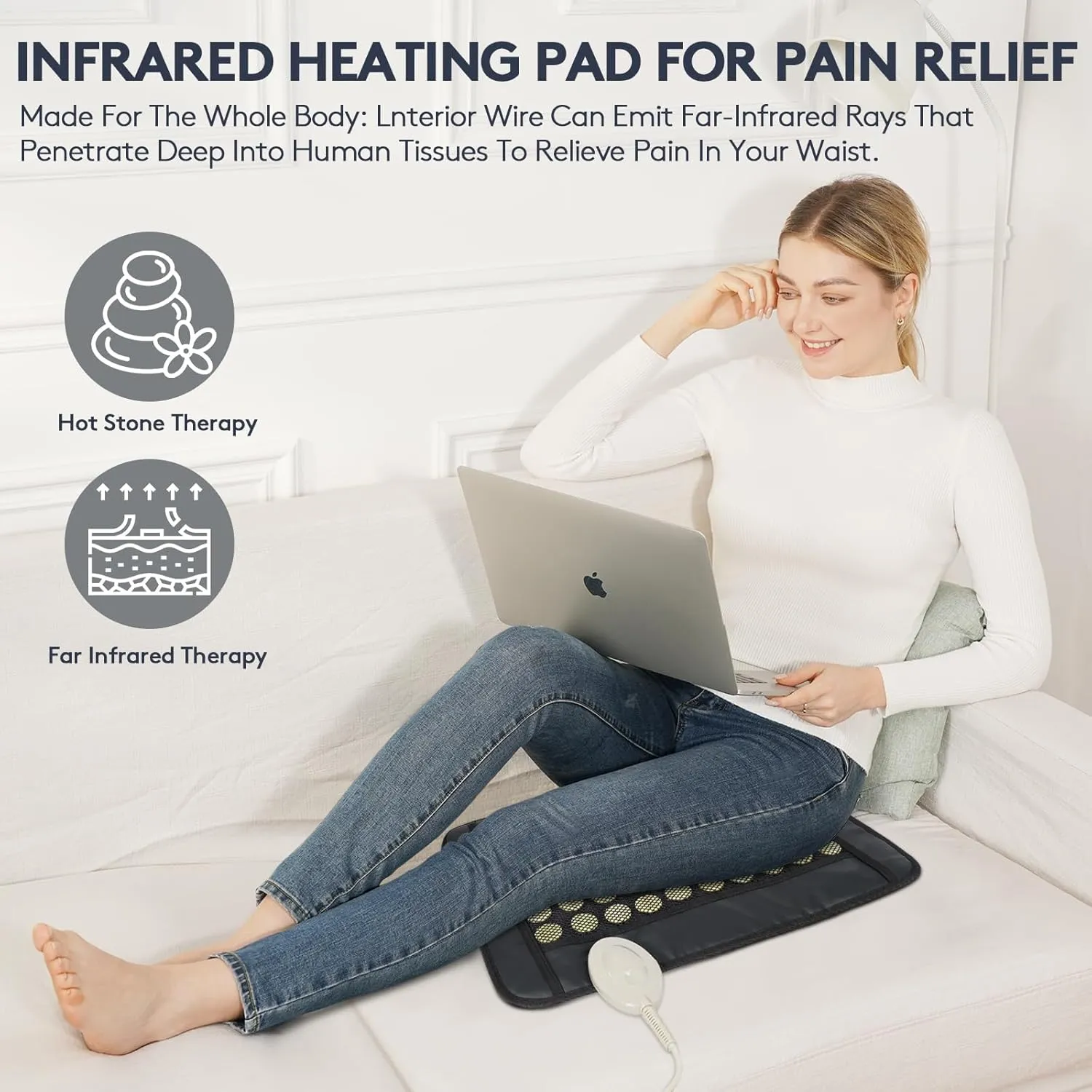UTK Far Infrared Heating Pad - Natural Jade Heating Pad for Back Pain Relief - Small (19" X 15"), Smart Controller, Adjustable Temp and Travel Bag Included
