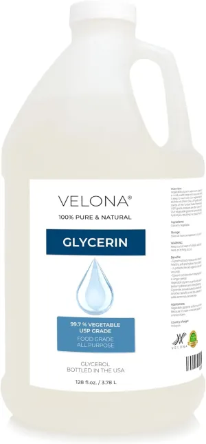 velona Glycerin Vegetable USP Grade 1 Gallon / 128 Fl Oz | 100% Pure and Natural Carrier Oil | Hair and Face Moisturizer for Dry Skin, Bubble Bath, Glycerin Soap, Soap Base | Enjoy Results
