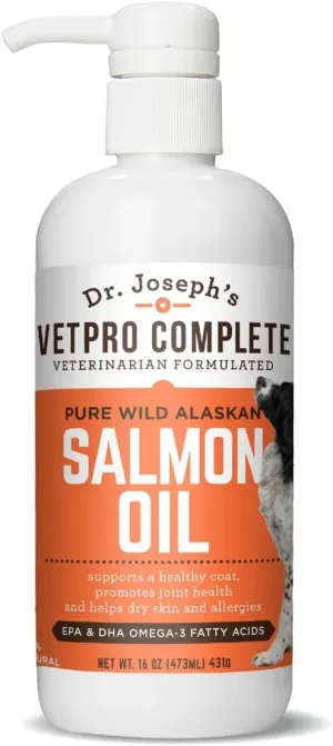 VetPro Complete Pure Wild Alaskan Salmon Oil Supplement for Dogs & Cats, 16 Ounces, Omega 3 & 6 Liquid Fish Oil, EPA   DHA Fatty Acids, Coat & Joint Support, Helps Dry Skin & Allergies, Add to Food