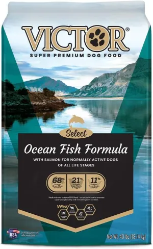 VICTOR Super Premium Dog Food – Select Ocean Fish Formula with Salmon – Omega-3 and Omega-6 Enriched Gluten-Free Dry Kibble for All Normally Active Dogs of All Life Stages, 40lbs