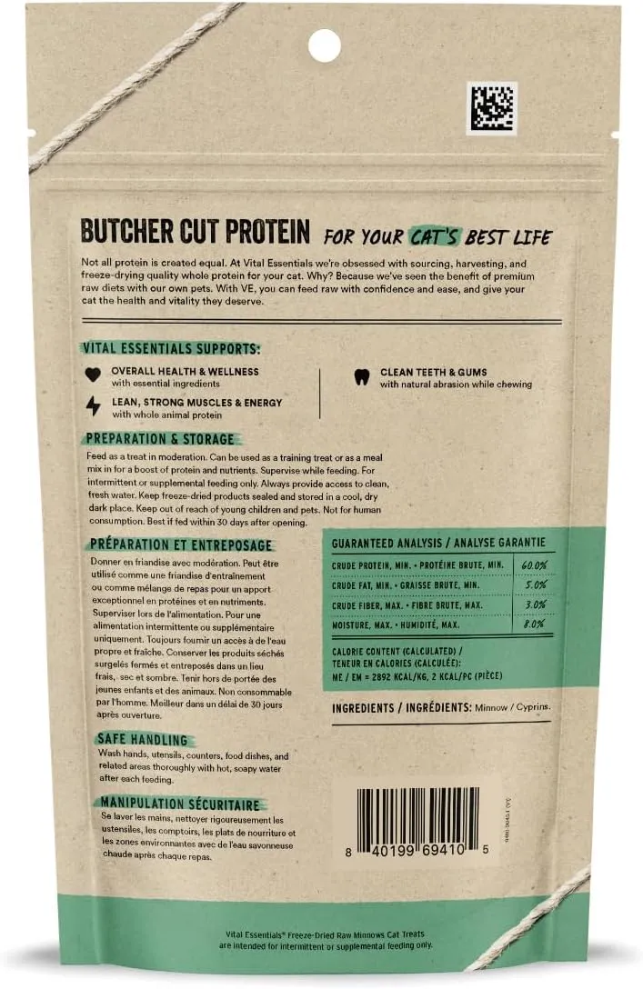 Vital Essentials Freeze Dried Raw Single Ingredient Cat Treats, Minnows, 1 oz (Package may vary)