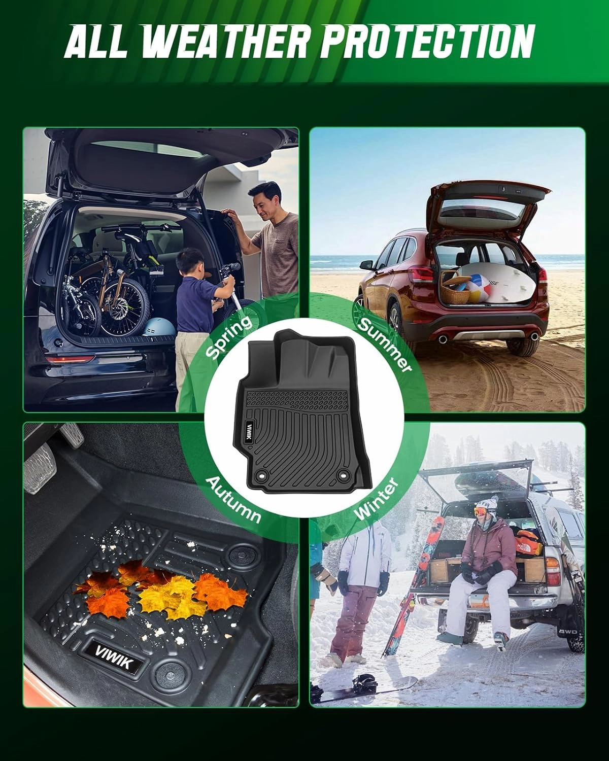 VIWIK Floor Mats Compatible for 2022-2023 Santa Cruz, All Weather Custom Car Mats Full Set Include 1st & 2nd Row, Automotive Floor Liners TPE Black
