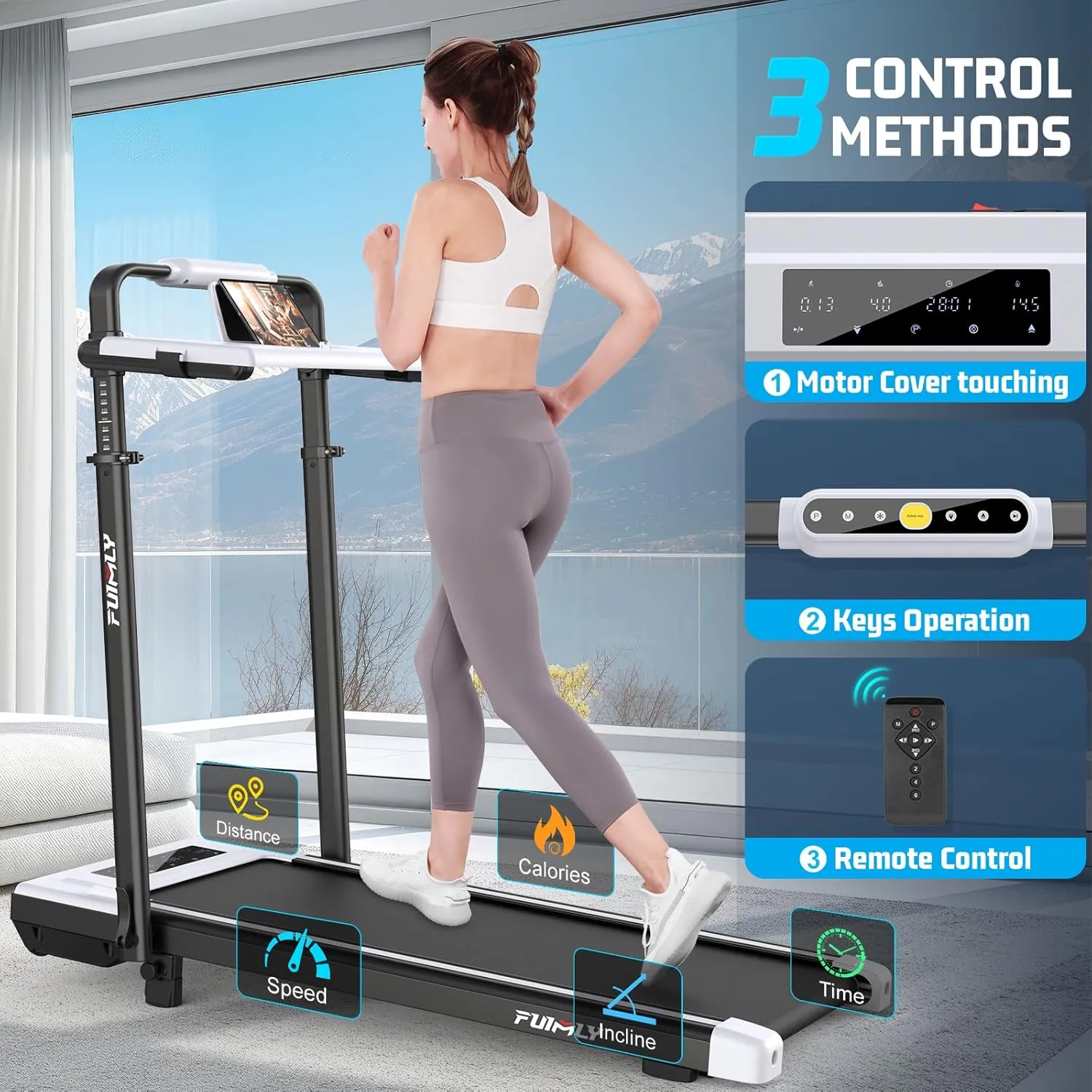 Walking Pad Treadmill with Desk Workstation, Incline Foldable Treadmill with Handrail, 300lbs Capacity, 3 Control Methods, Folding Treadmills for Home Office