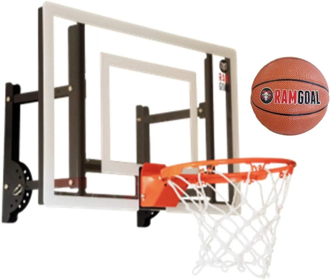Wall Mounted Indoor Adjustable Mini Basketball Hoop with Ball | 24" Shatter Resistant Backboard with Professional Grade Breakaway Rim and Steel Reinforced Wall Mount Built for Slam Dunks
