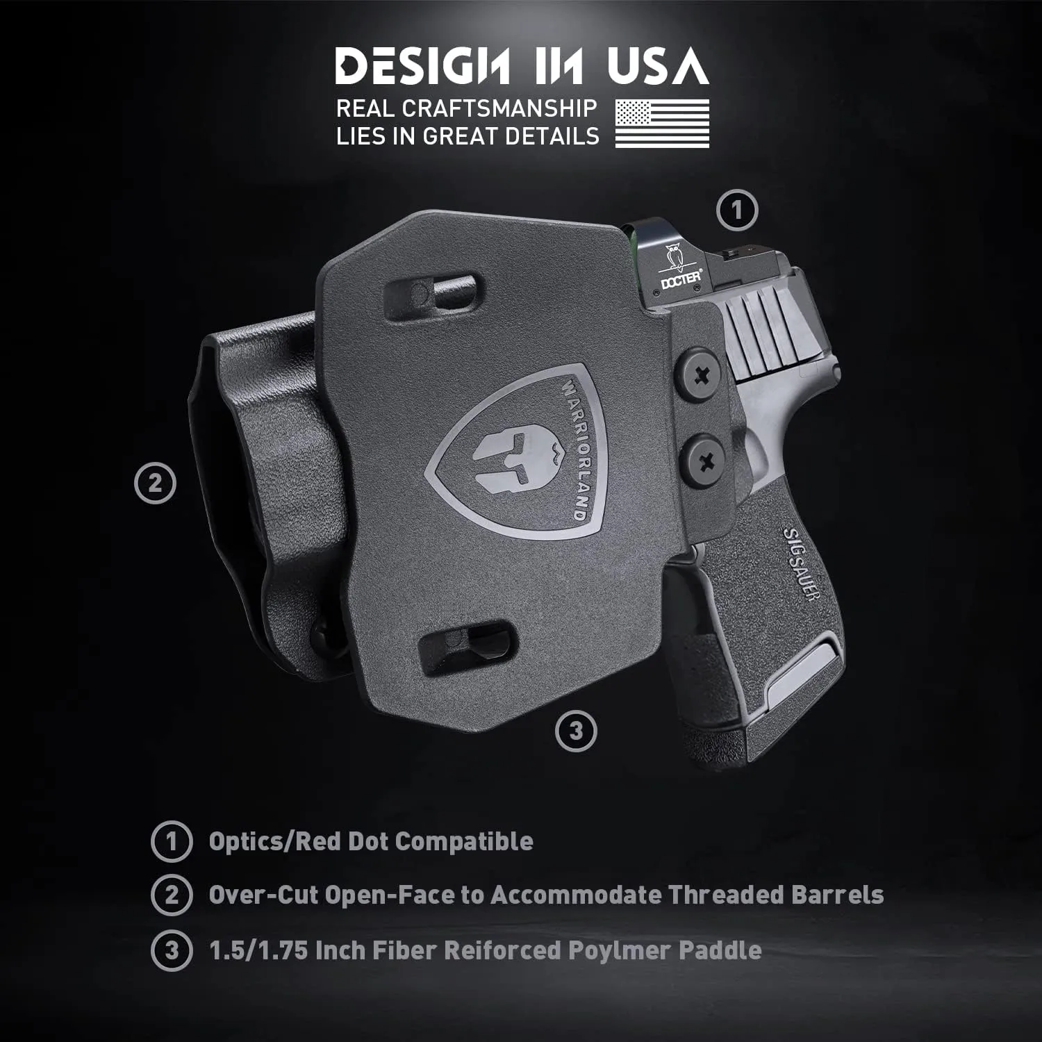 WARRIORLAND OWB Holster Optic Cut Compatible with Glock 17/19, G43/43X(NO MOS), Hellcat/Hellcat Pro, Taurus G2C/G3C, M&P Shield 9, M&P 9/380 Shield EZ, P226/P320/P365, Outside Waistband 1.75" Paddle