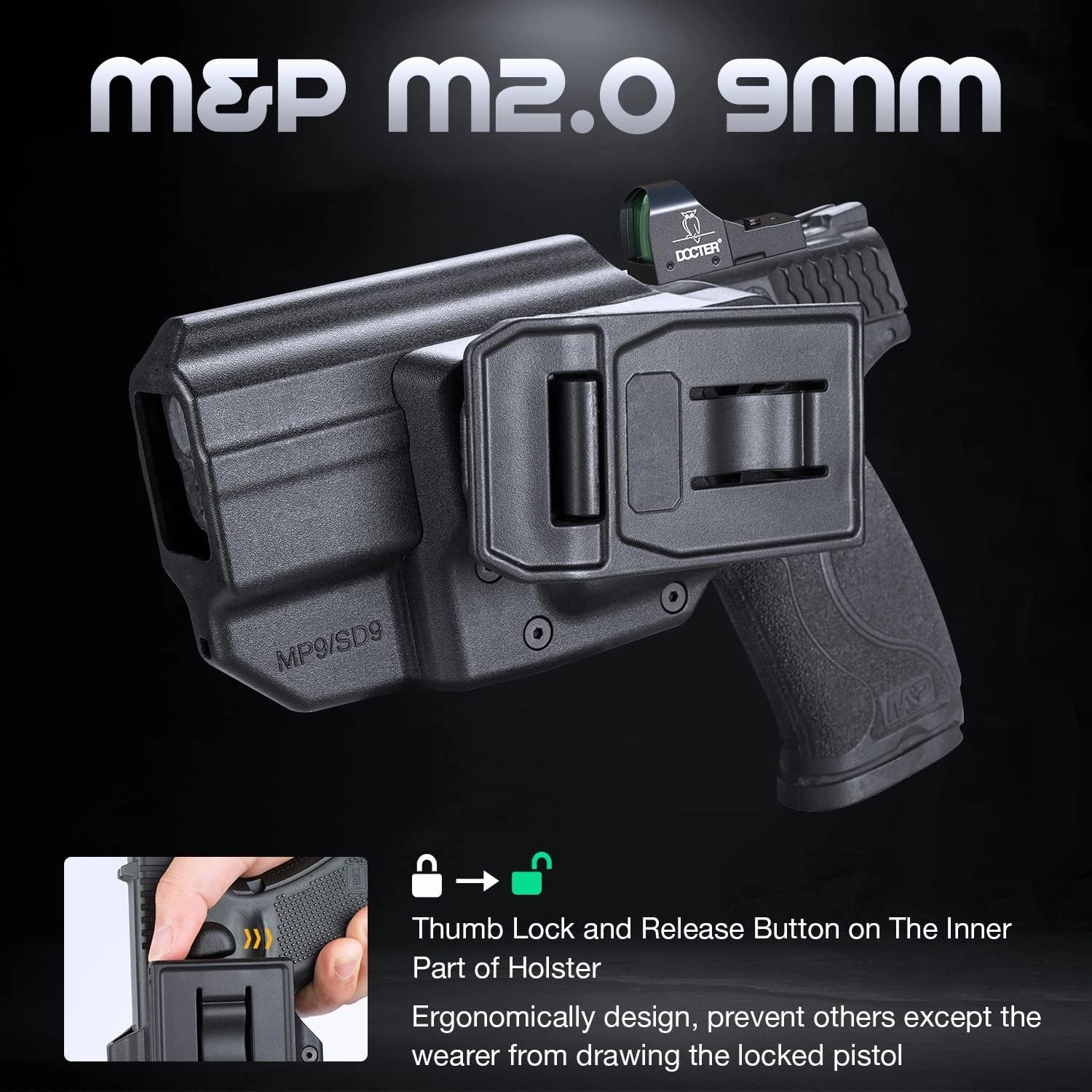 WARRIORLAND OWB Holster Thumb Release & Optic Cut Compatible with Glock 17/22/31, G19/19X/23/45, Taurus G2C/G3C, 1911 5'' No Rail, M&P M2.0 9mm/SD9 VE