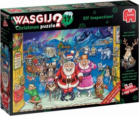 Wasgij Christmas 17, Elf Inspection - 2 x 1000 Piece Puzzles, Festive Fun Brainteasing Set of 2 Adults Jigsaw Puzzles - 100% Recycled Cardboard - 2 in 1 1000pc Puzzle Set with Box Image Puzzle - Jumbo