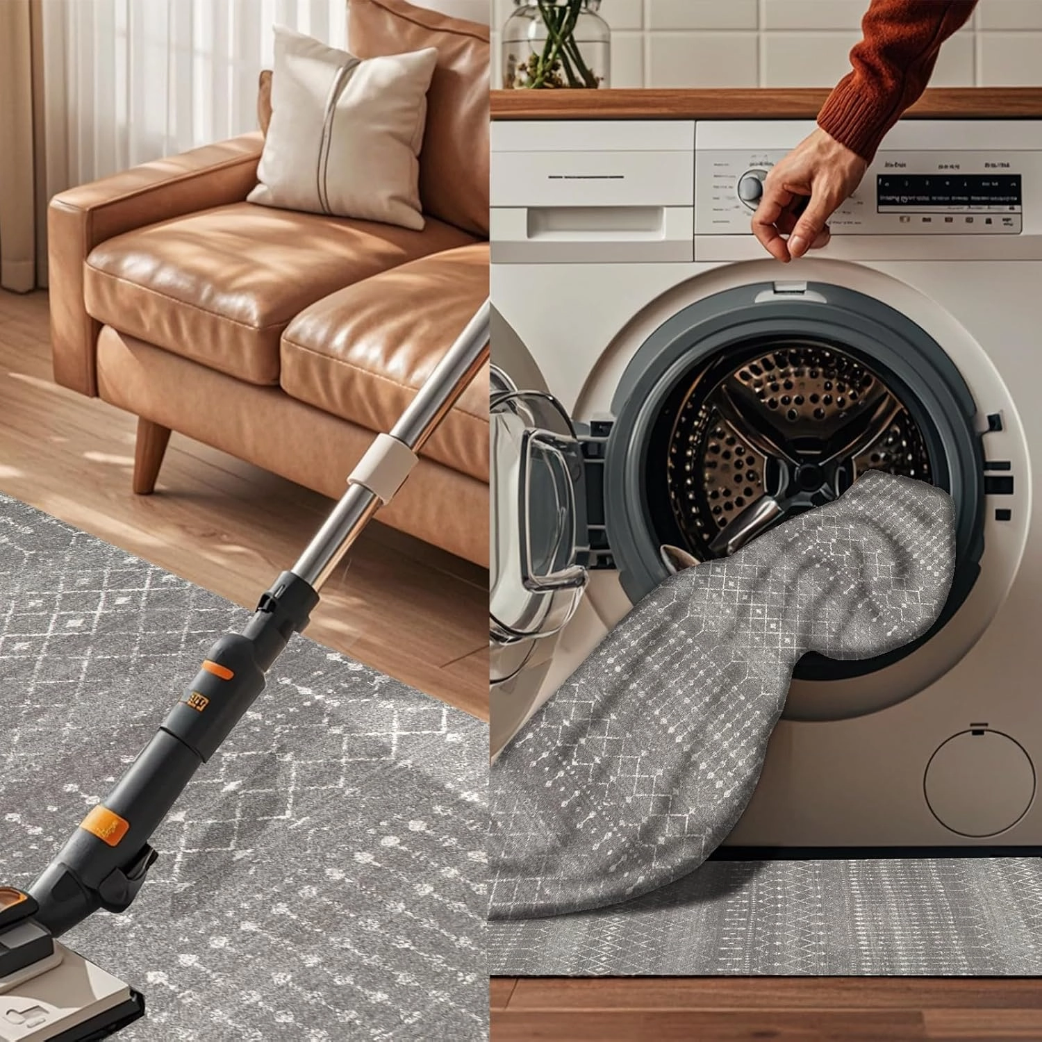 Washable Runner Rug 2'x6' Runner Rug for Hallway Grey with Distressed Geometric Floor Carpet Gray Long Non Slip for Kitchen,Bedroom,Bathroom Laundry