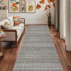 Washable Runner Rug 2'x6' Runner Rug for Hallway Grey with Distressed Geometric Floor Carpet Gray Long Non Slip for Kitchen,Bedroom,Bathroom Laundry