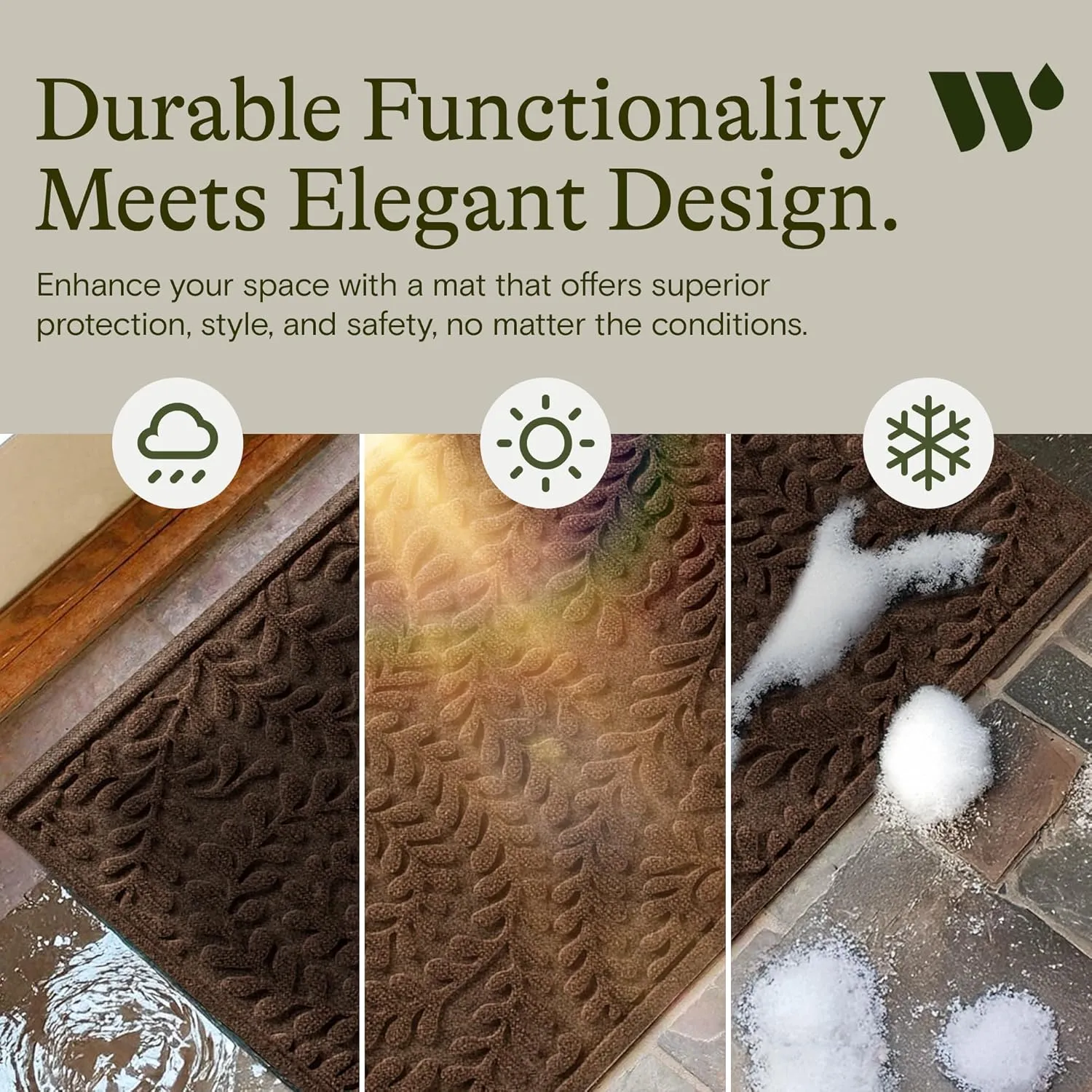 WaterHog Indoor/Outdoor Door Mat, 2' x 3', Made in USA, Durable & Skid-Resistant Front Door Rug, Decorative, Water-Trapping & Heavy-Duty Entryway Mat for Your Home, Boxwood Collection, Dark Brown
