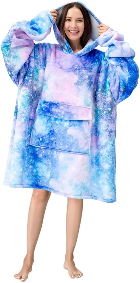 Wearable Blanket Hoodie for Adult,Oversized Sherpa Fleece Blanket Hoodie for Women Men,Galaxy