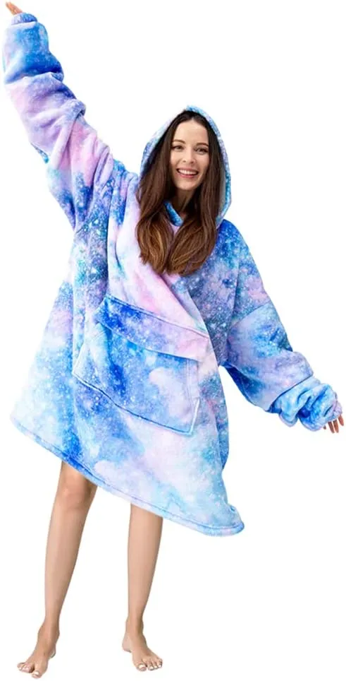 Wearable Blanket Hoodie for Adult,Oversized Sherpa Fleece Blanket Hoodie for Women Men,Galaxy