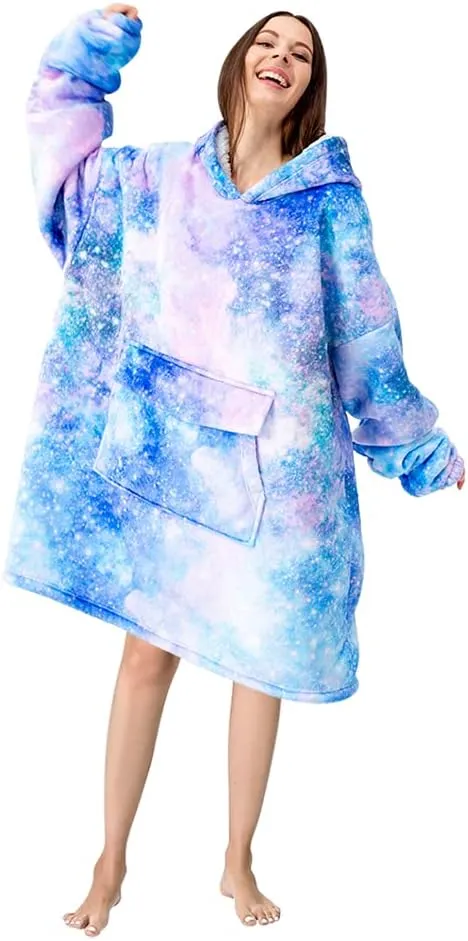 Wearable Blanket Hoodie for Adult,Oversized Sherpa Fleece Blanket Hoodie for Women Men,Galaxy