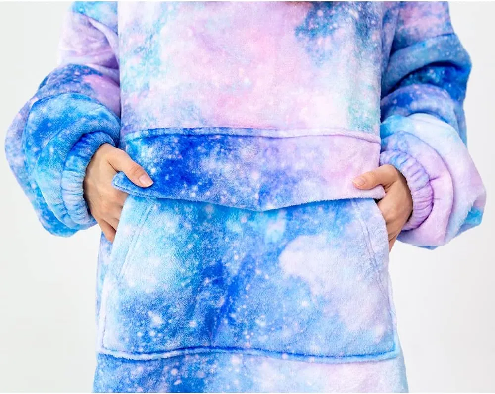 Wearable Blanket Hoodie for Adult,Oversized Sherpa Fleece Blanket Hoodie for Women Men,Galaxy