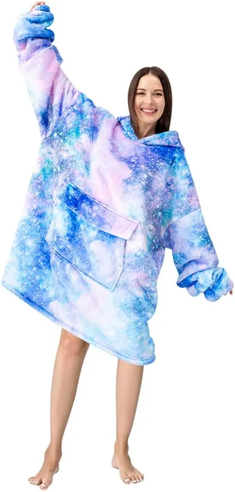 Wearable Blanket Hoodie for Adult,Oversized Sherpa Fleece Blanket Hoodie for Women Men,Galaxy