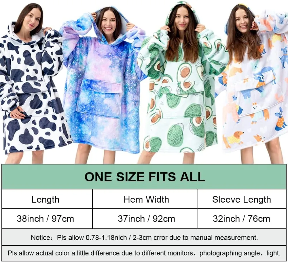 Wearable Blanket Hoodie for Adult,Oversized Sherpa Fleece Blanket Hoodie for Women Men,Galaxy