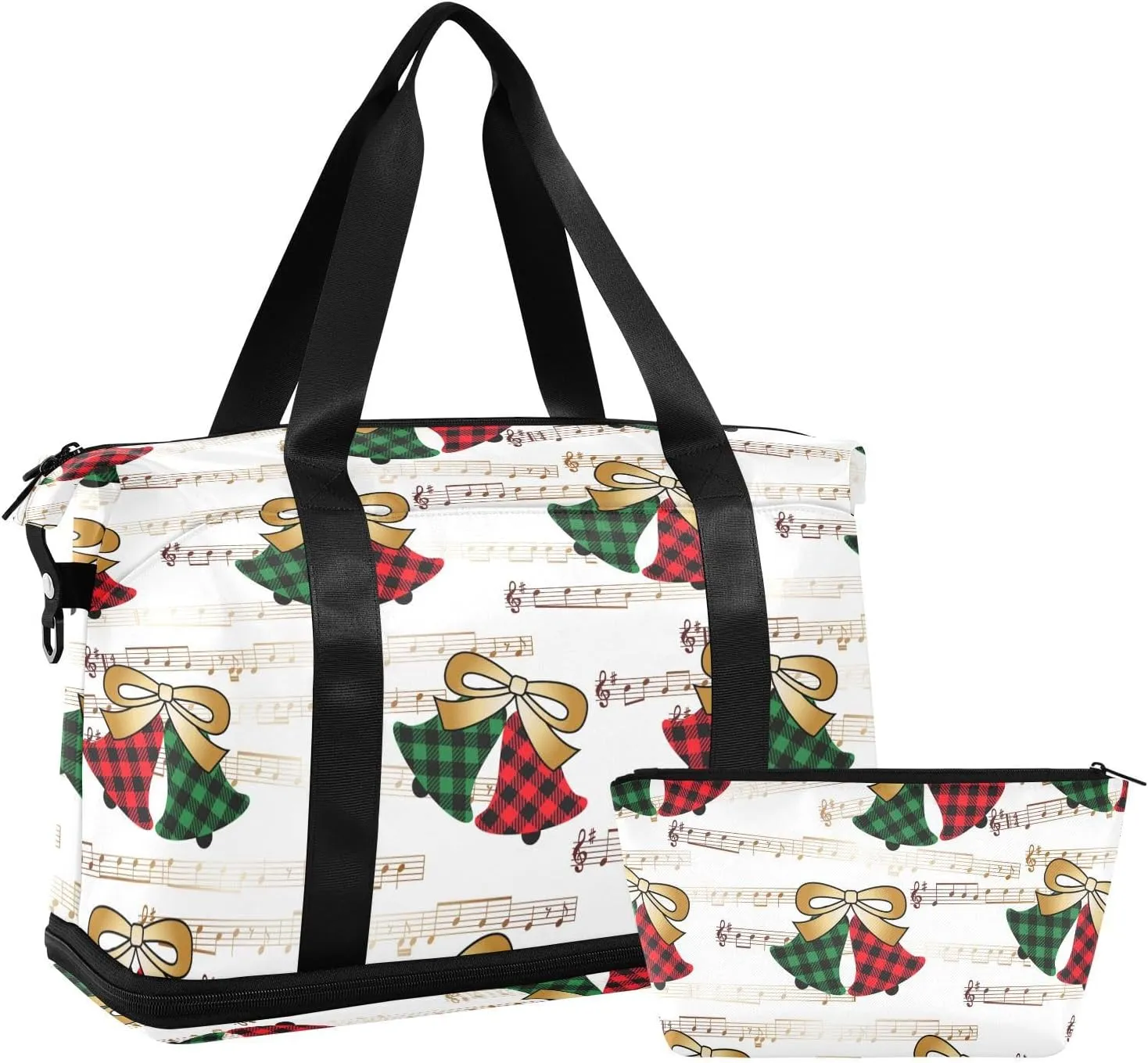 Weekender Overnight Bags for Women Christmas Jingle Bells Travel Duffel Bag with Shoe Compartments Buffalo Plaid Gym Duffel Bag with Toiletry Bag for Travel Sport Yoga 17 Inch