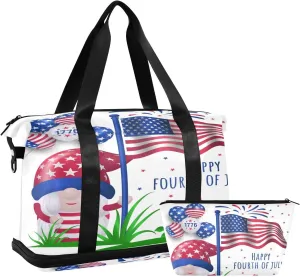 Weekender Overnight Bags for Women Cute Gnomes Girl Travel Duffel Bag with Shoe Compartments 4th Of July Gym Duffel Bag with Toiletry Bag for Travel Sport Yoga 17 Inch