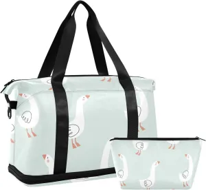 Weekender Overnight Bags for Women Cute Goose Travel Duffel Bag with Shoe Compartments Hand Drawn Gym Duffel Bag with Toiletry Bag for Travel Sport Yoga 17 Inch