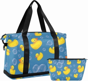 Weekender Overnight Bags for Women Ducks Travel Duffel Bag with Shoe Compartments Soap Bubbles Gym Duffel Bag with Toiletry Bag for Travel Sport Yoga 17 Inch