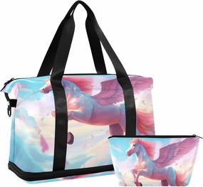 Weekender Overnight Bags for Women Horse with Wings Travel Duffel Bag with Shoe Compartments Fantastic Gym Duffel Bag with Toiletry Bag for Travel Sport Yoga 17 Inch
