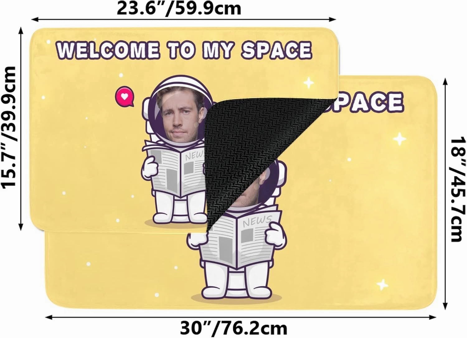 Welcome Mat Astronauts Sitting On The Toilet ToRead The Newspaper Custom Name Text & Photo Doormat with Faces Personalized Funny Spoof Doormat Gifts for Men Women Kid 30"x18"