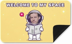 Welcome Mat Astronauts Sitting On The Toilet ToRead The Newspaper Custom Name Text & Photo Doormat with Faces Personalized Funny Spoof Doormat Gifts for Men Women Kid 30"x18"