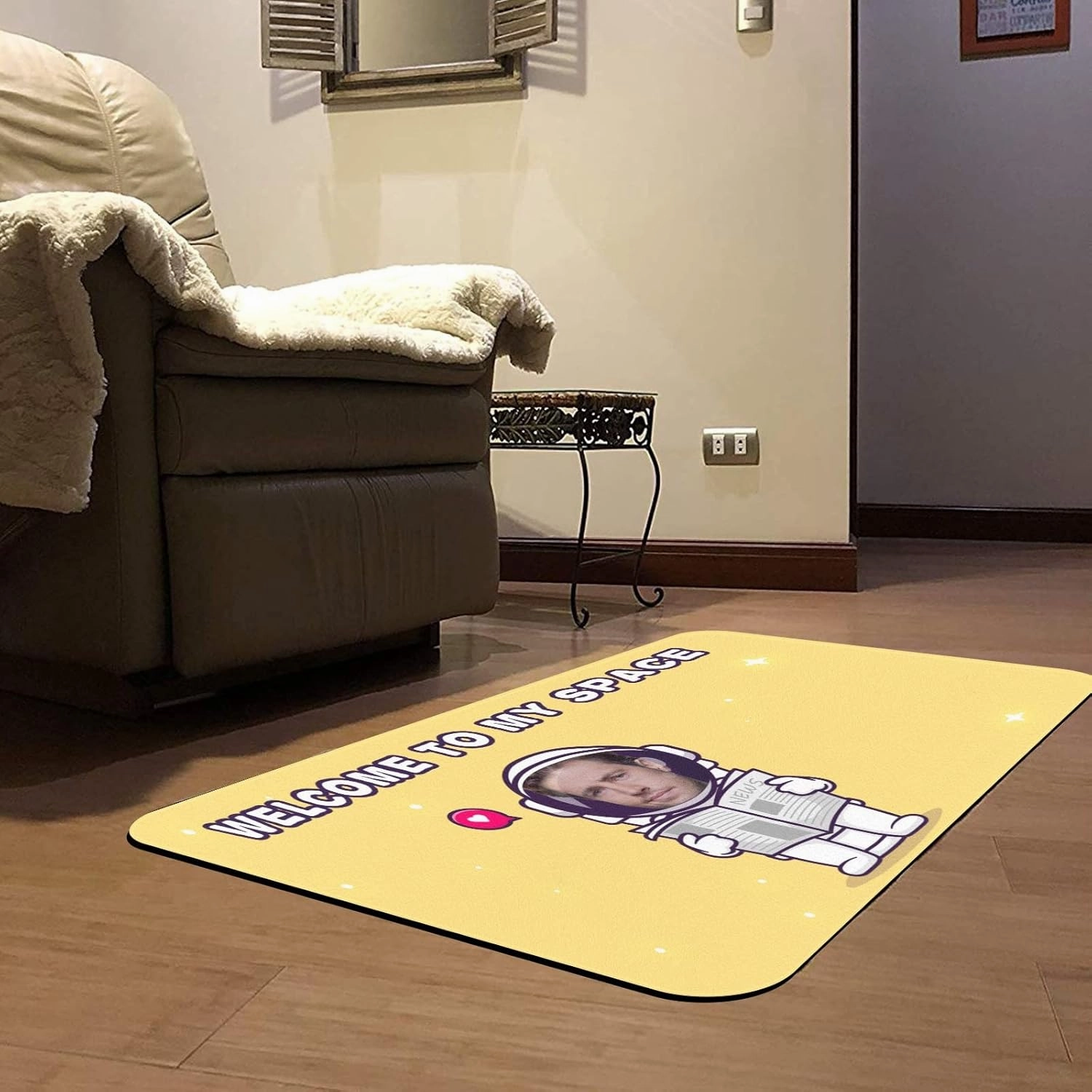Welcome Mat Astronauts Sitting On The Toilet ToRead The Newspaper Custom Name Text & Photo Doormat with Faces Personalized Funny Spoof Doormat Gifts for Men Women Kid 30"x18"