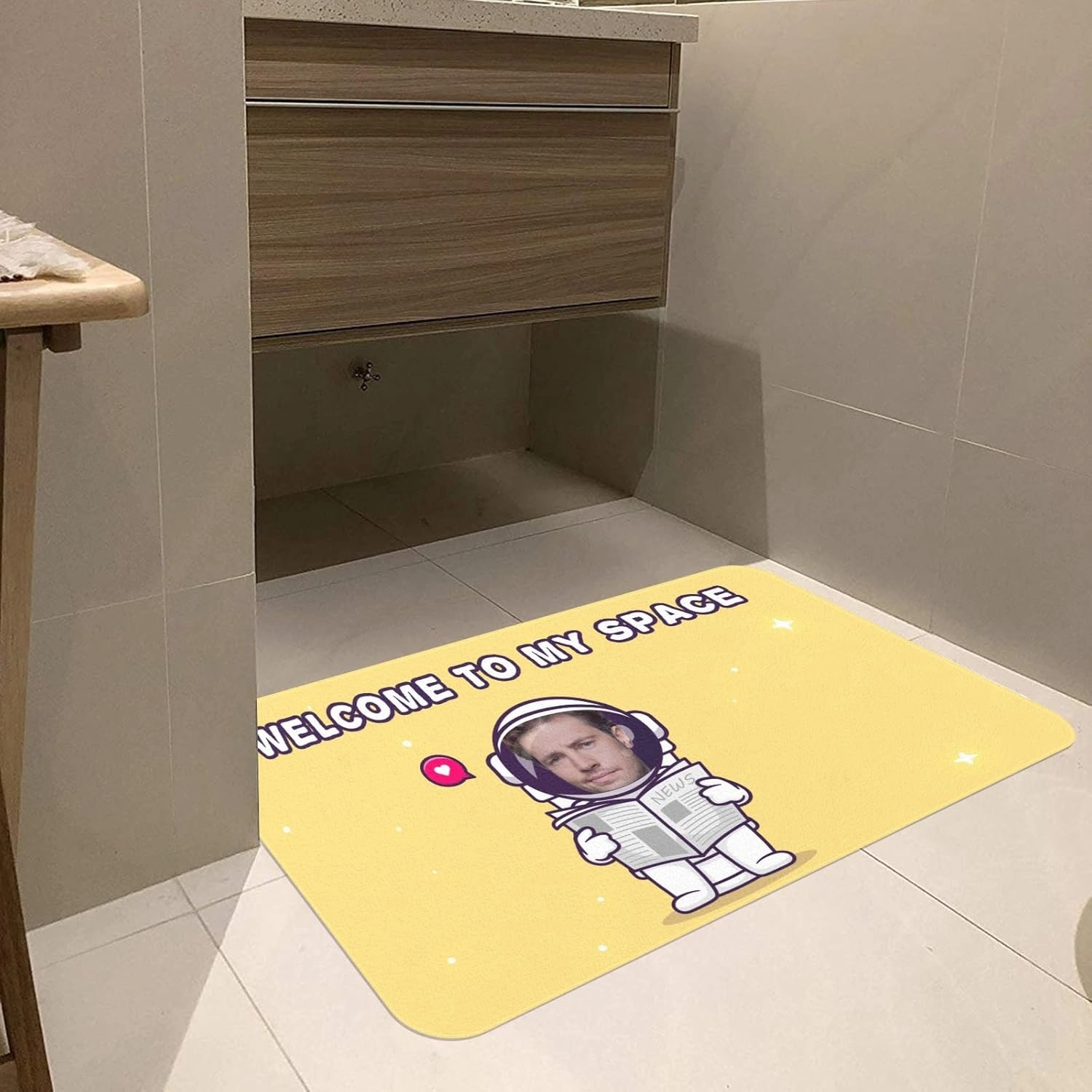 Welcome Mat Astronauts Sitting On The Toilet ToRead The Newspaper Custom Name Text & Photo Doormat with Faces Personalized Funny Spoof Doormat Gifts for Men Women Kid 30"x18"