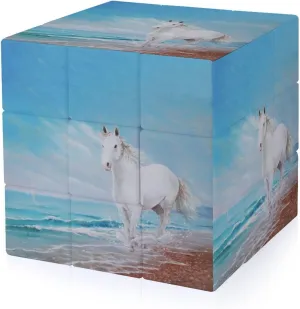 White Horse on The Beach Adults 3x3x3 Color-Matching Smooth Fully Printed Cube Gift