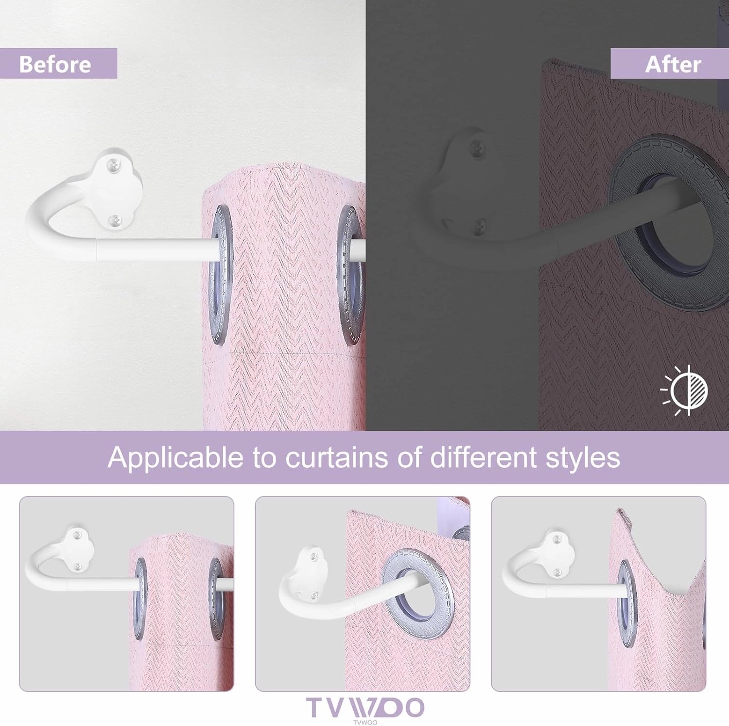 White Wrap Around Curtain Rods:5/8" Small Blackout Adjustable Window Curtain Rod for Bedroom Kitchen Apartment Renter Friendly,Room Darkening Curved Drapery Rods Easy Install,Pure White 28-60"