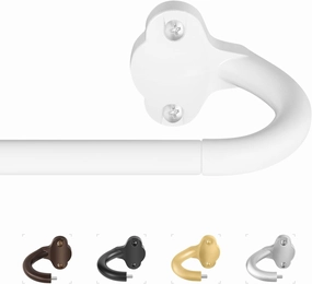 White Wrap Around Curtain Rods:5/8" Small Blackout Adjustable Window Curtain Rod for Bedroom Kitchen Apartment Renter Friendly,Room Darkening Curved Drapery Rods Easy Install,Pure White 28-60"