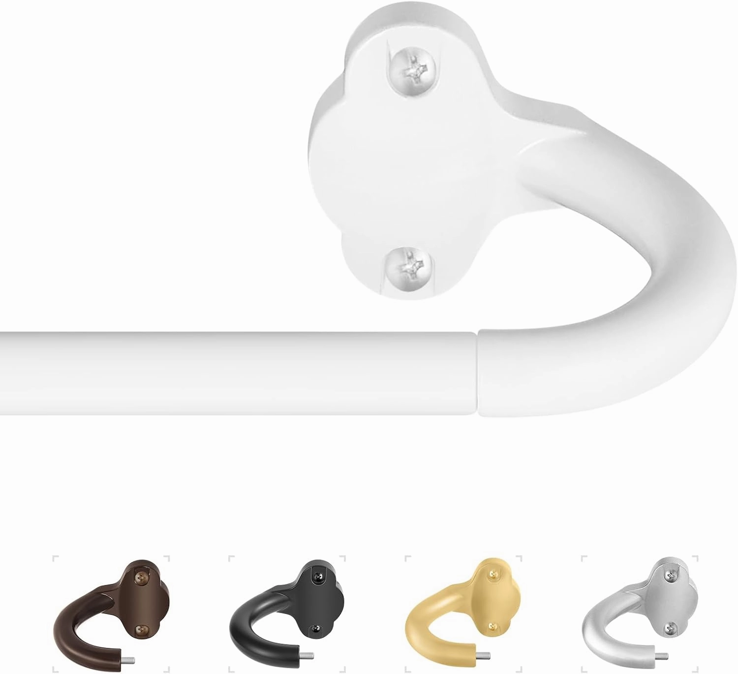 White Wrap Around Curtain Rods:5/8" Small Blackout Adjustable Window Curtain Rod for Bedroom Kitchen Apartment Renter Friendly,Room Darkening Curved Drapery Rods Easy Install,Pure White 28-60"