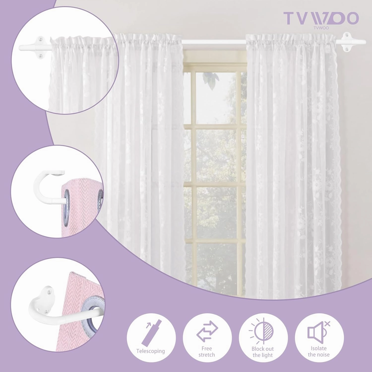 White Wrap Around Curtain Rods:5/8" Small Blackout Adjustable Window Curtain Rod for Bedroom Kitchen Apartment Renter Friendly,Room Darkening Curved Drapery Rods Easy Install,Pure White 28-60"