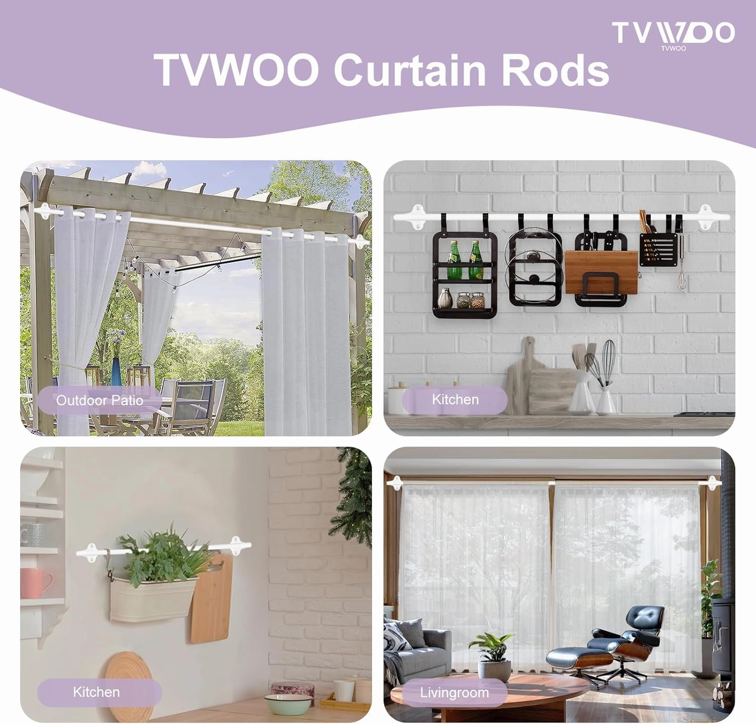 White Wrap Around Curtain Rods:5/8" Small Blackout Adjustable Window Curtain Rod for Bedroom Kitchen Apartment Renter Friendly,Room Darkening Curved Drapery Rods Easy Install,Pure White 28-60"