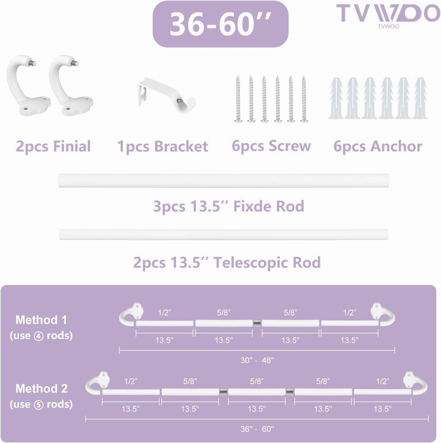 White Wrap Around Curtain Rods:5/8" Small Blackout Adjustable Window Curtain Rod for Bedroom Kitchen Apartment Renter Friendly,Room Darkening Curved Drapery Rods Easy Install,Pure White 28-60"