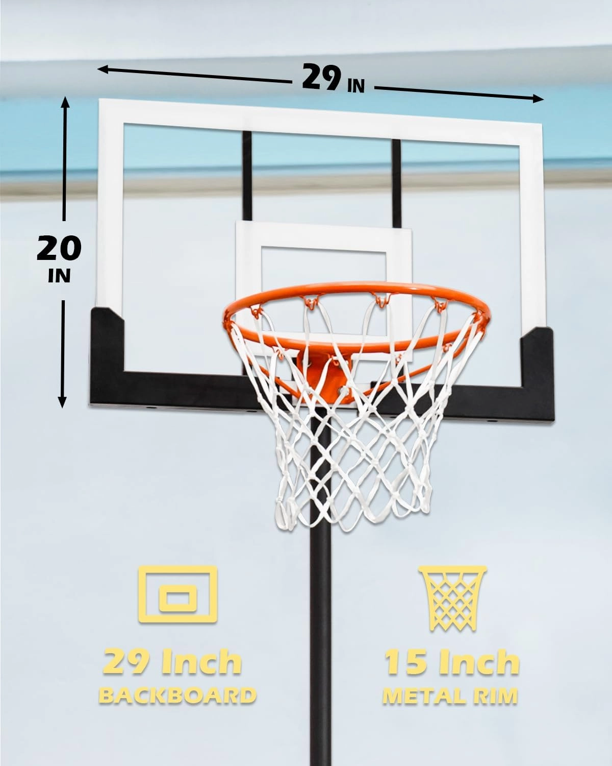 WIN.MAX Kids Basketball Hoop 29 in Backboard, 3.2 to 7.2FT Adjustable Height, Swimming Pool Basketball Hoop Outdoor for Kids/Adults Indoor Outdoor